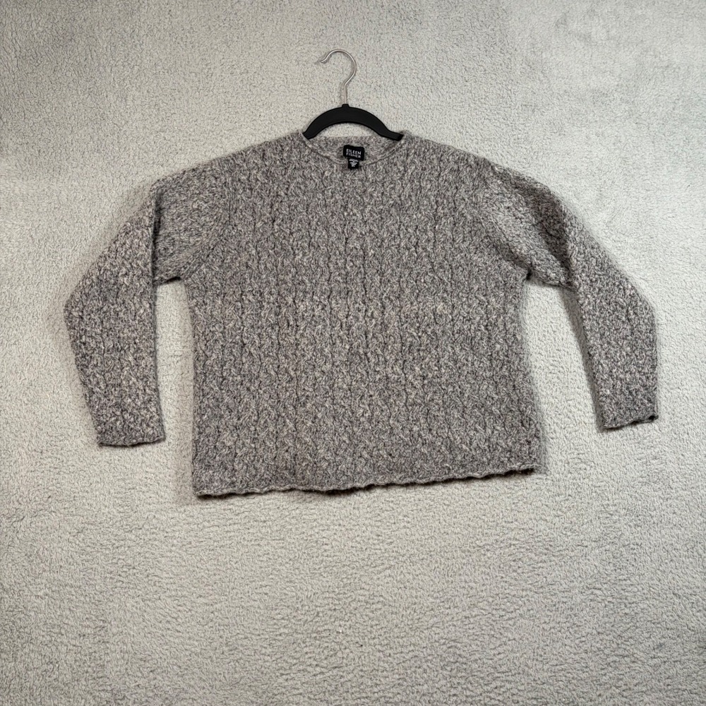 EILEEN FISHER Gray Knit Merino Wool Blend Sweater XL (Shrunk) Small Cropped Top